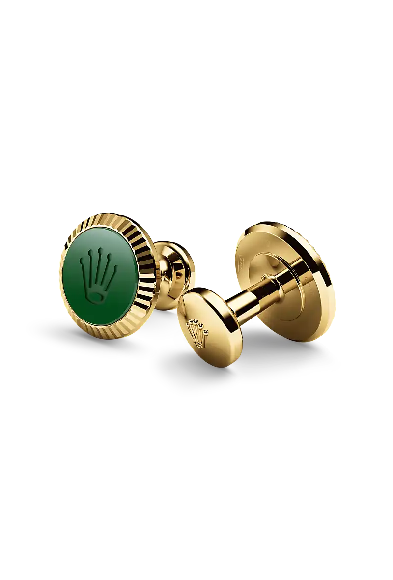 Rolex ‘Fluted’ cufflinks in Yellow gold and ceramic, A1038 at Kee Hing Hung