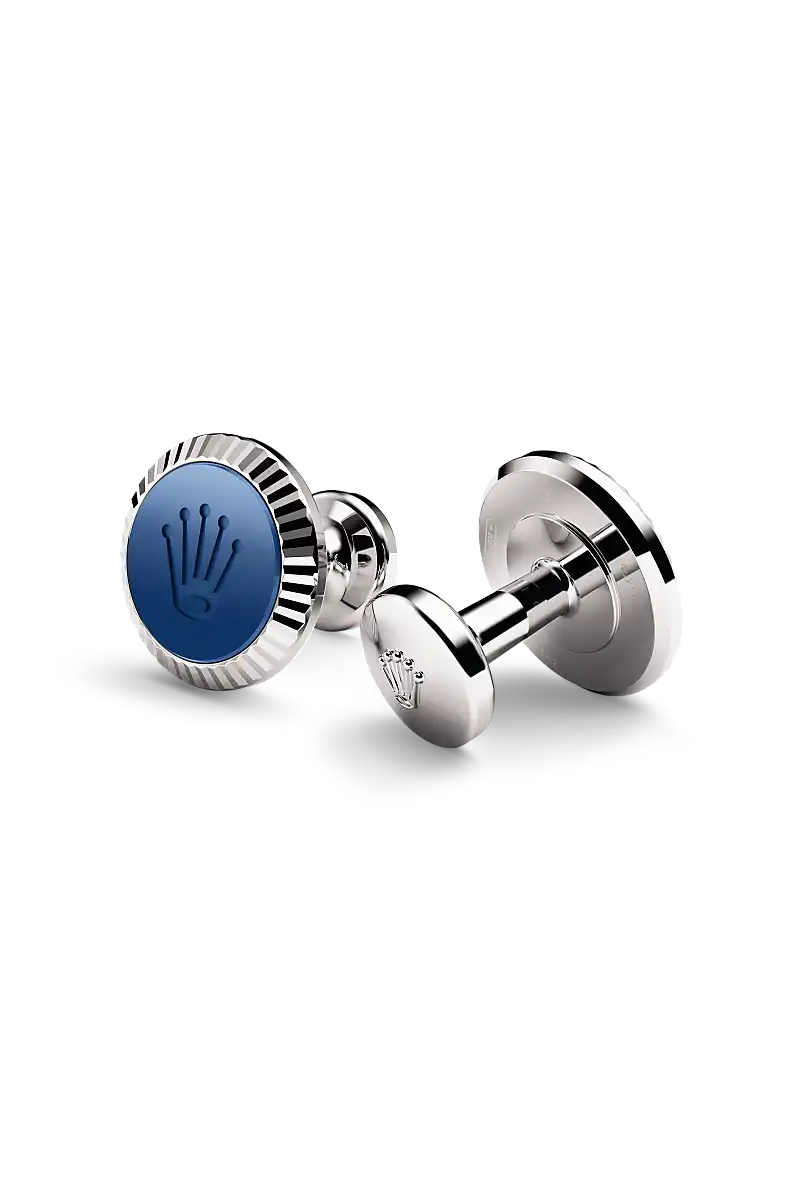 Rolex ‘Fluted’ cufflinks in White gold and ceramic, A1039 at Kee Hing Hung